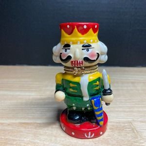 Ceramic Nutcracker with Sword Trinket Box Christmas Decor Collectible